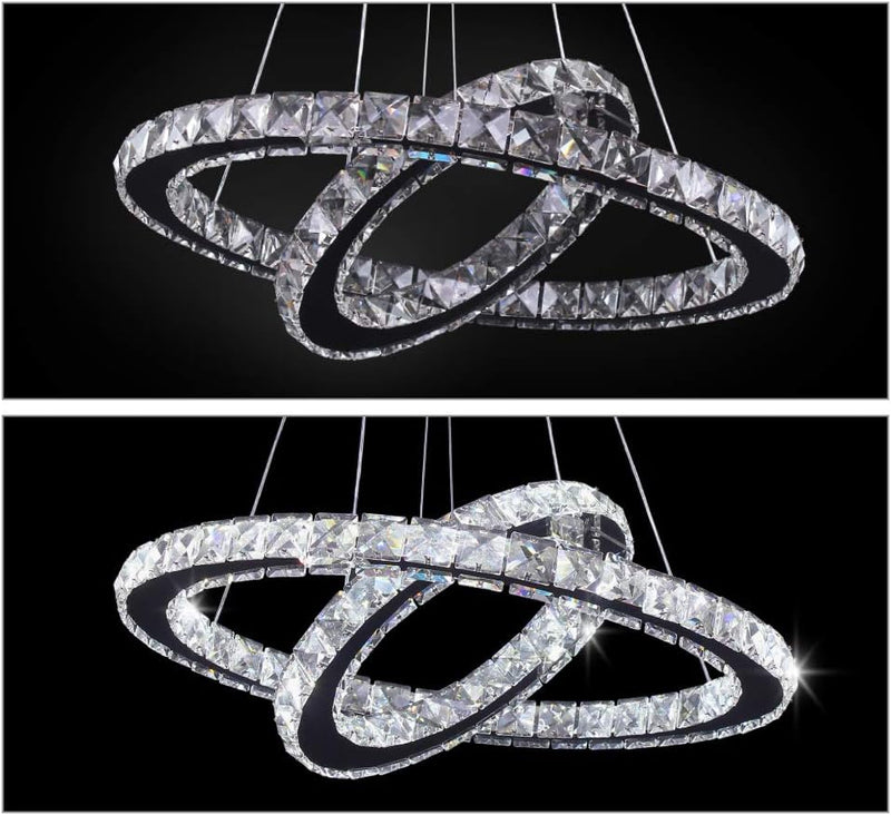 2-Ring Crystal LED Chandelier 19.7in and 11.8in 50W
