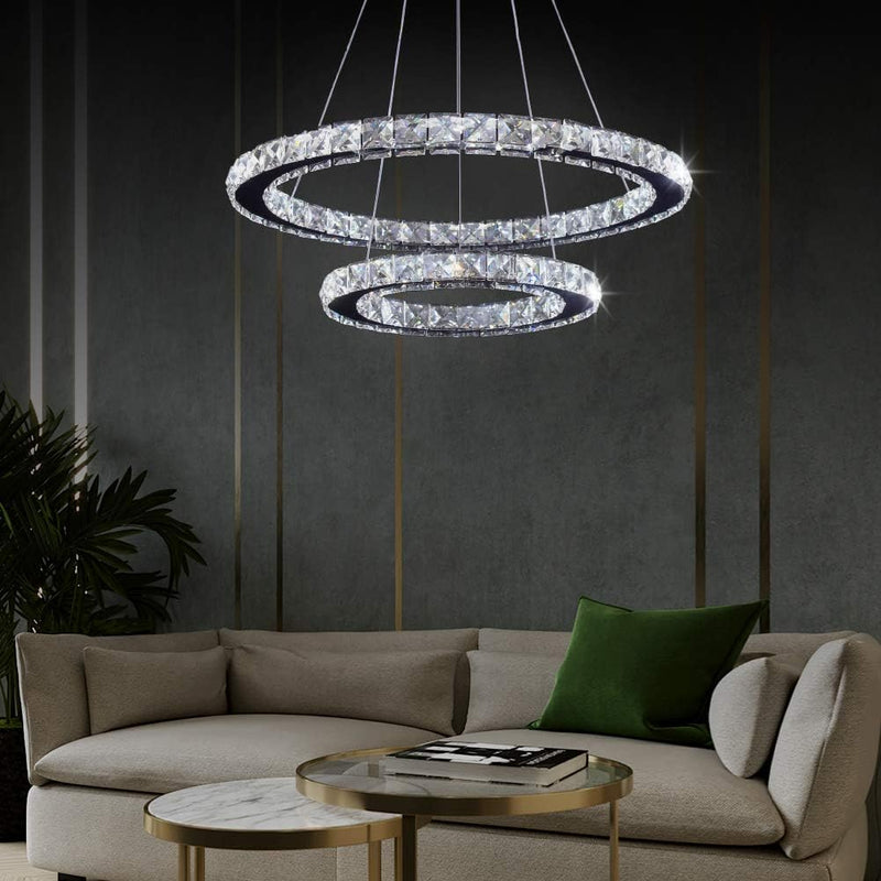 2-Ring Crystal LED Chandelier 19.7in and 11.8in 50W