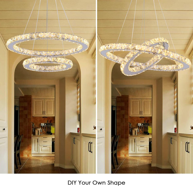 2-Ring Crystal LED Chandelier 19.7in and 11.8in 50W