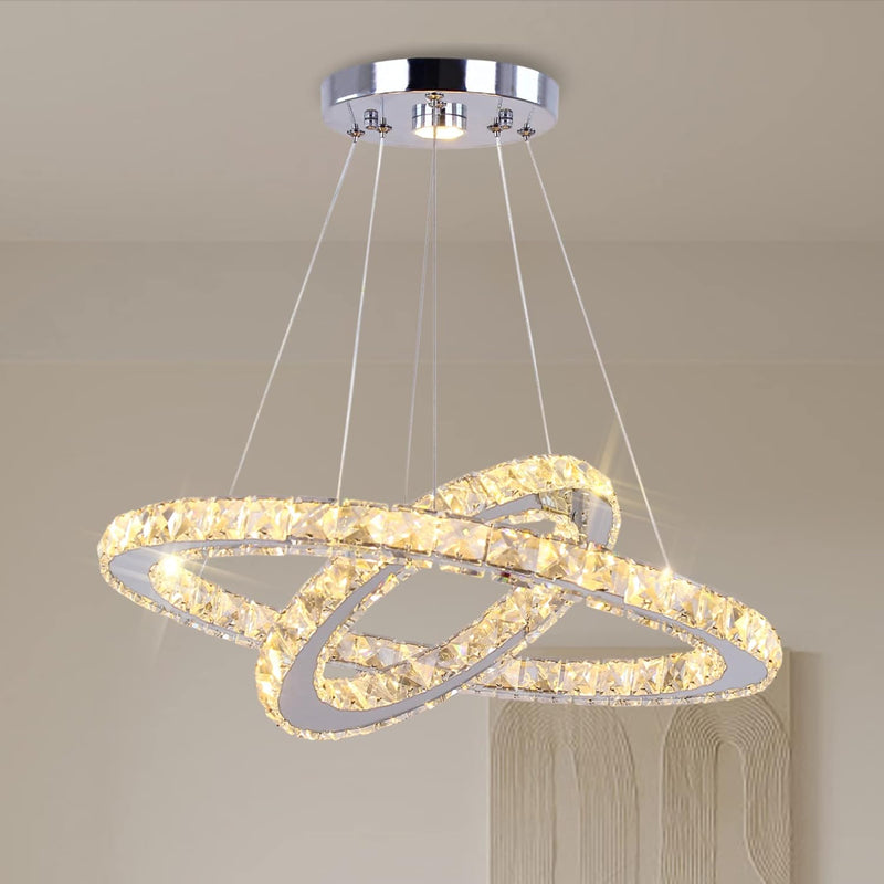 2-Ring Crystal LED Chandelier 19.7in and 11.8in 50W