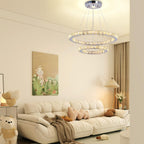 2-Ring Crystal LED Chandelier 19.7in and 11.8in 50W