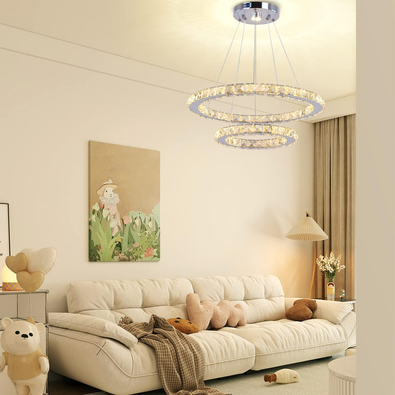 2-Ring Crystal LED Chandelier 19.7in and 11.8in 50W