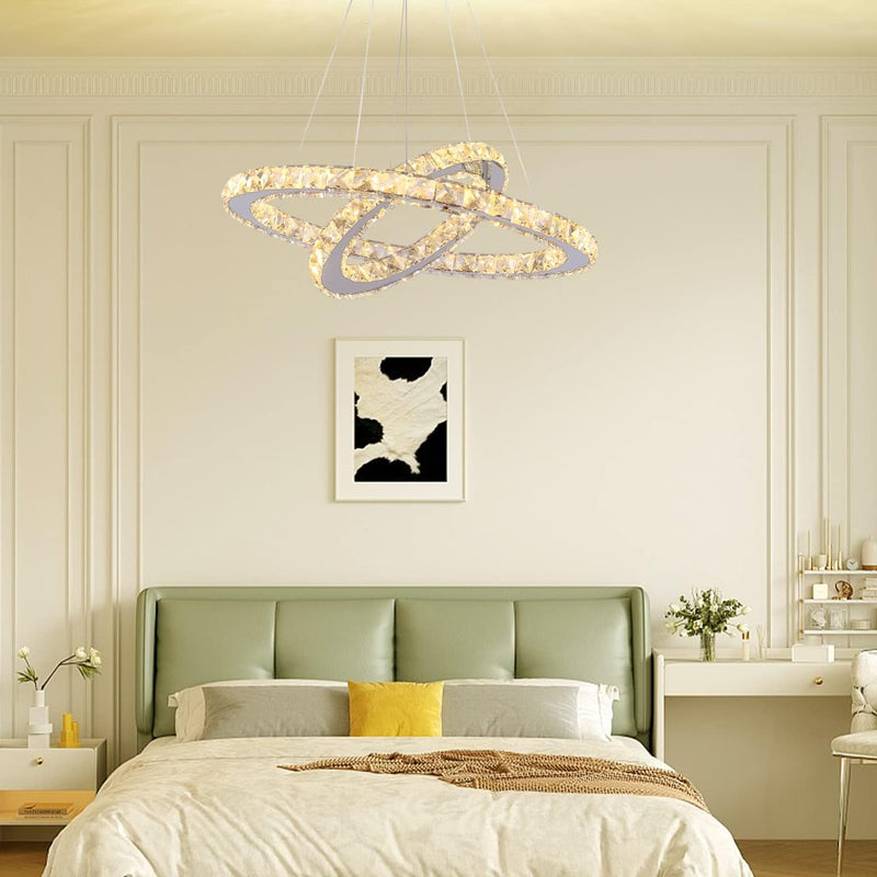 2-Ring Crystal LED Chandelier 19.7in and 11.8in 50W