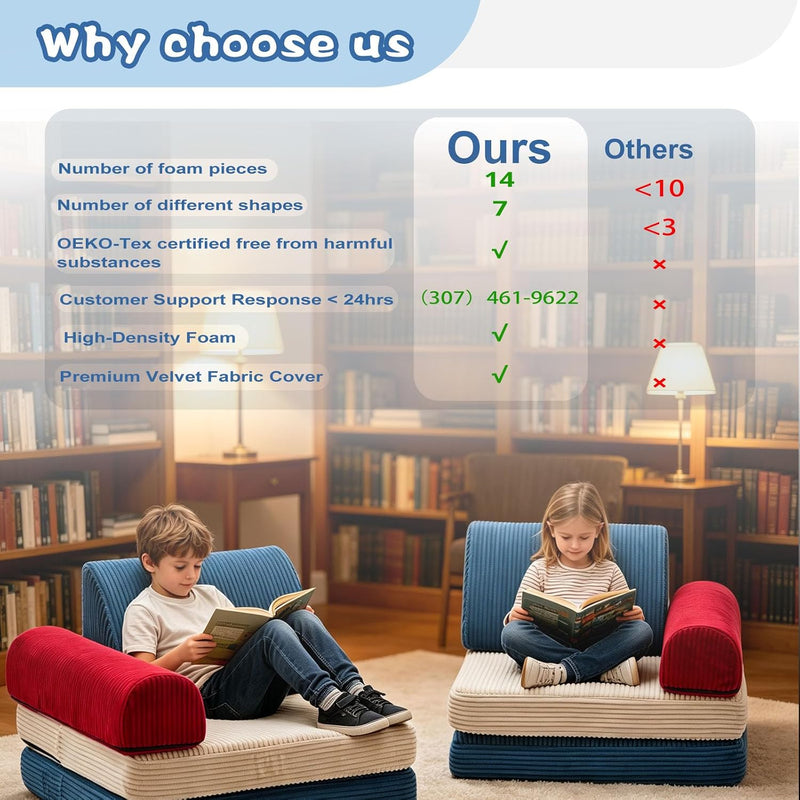 2 Seater Modular Kids Sofa Bed Chair