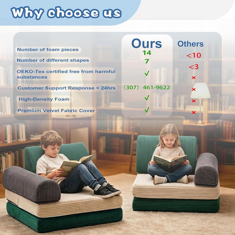 2 Seater Modular Kids Sofa Bed Chair