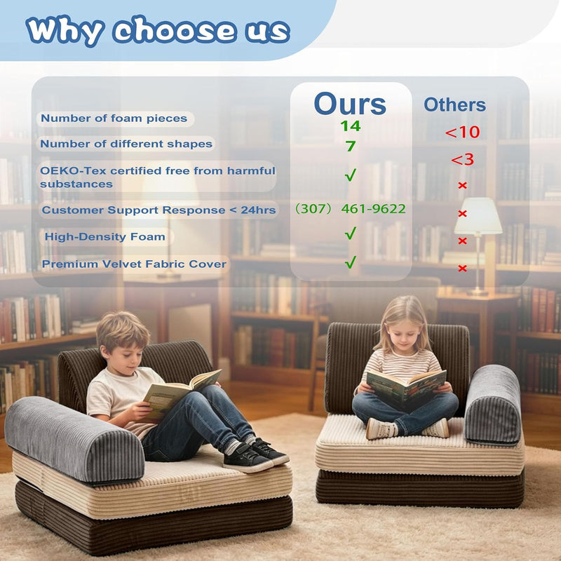 2 Seater Modular Kids Sofa Bed Chair