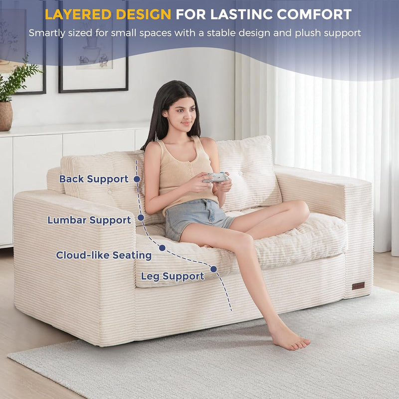 2 Seater Sofa Corduroy Couch with Armrests Loveseat