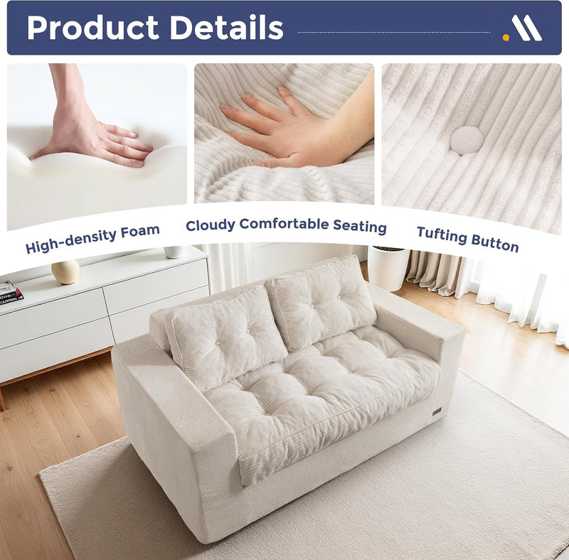 2 Seater Sofa Corduroy Couch with Armrests Loveseat