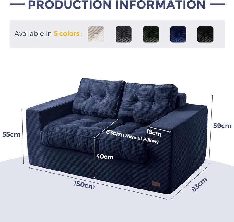 2 Seater Sofa Corduroy Couch with Armrests Loveseat