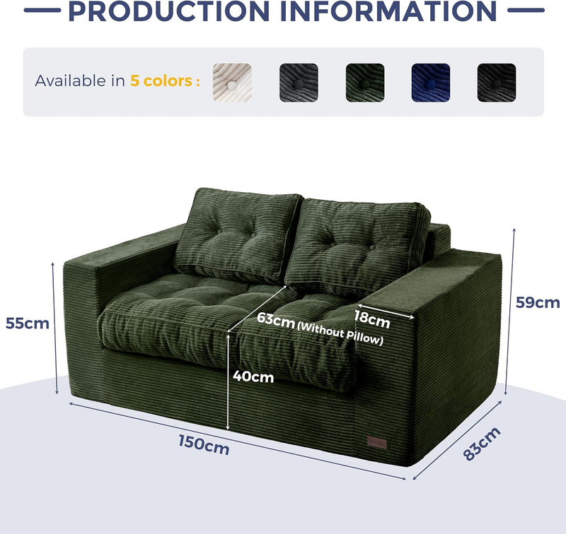 2 Seater Sofa Corduroy Couch with Armrests Loveseat
