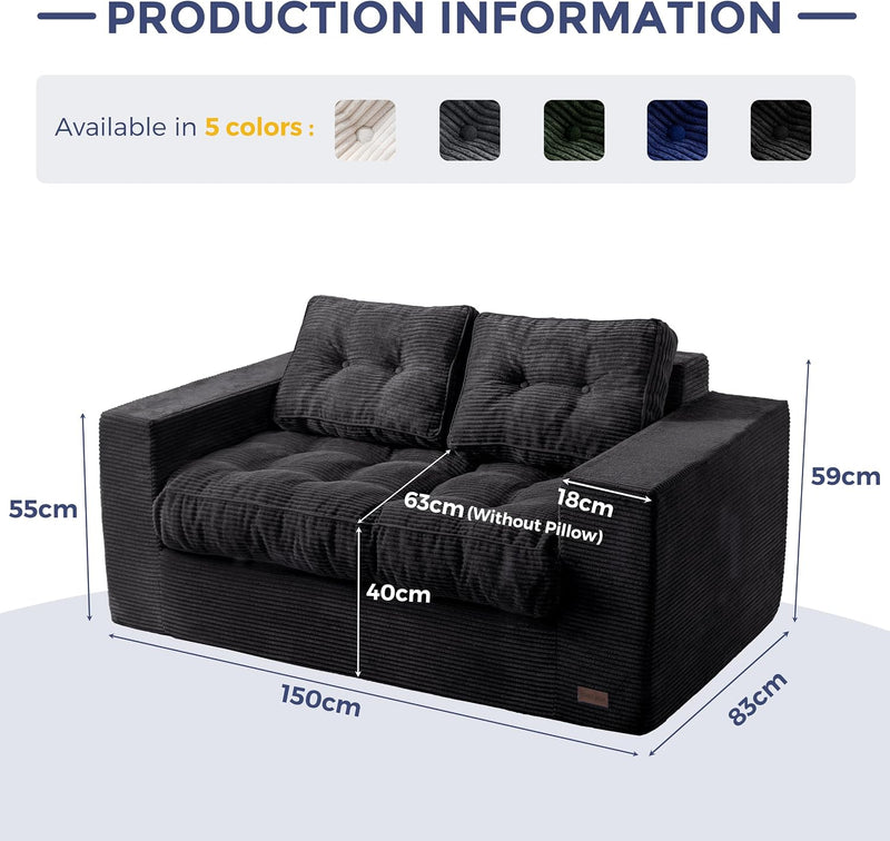2 Seater Sofa Corduroy Couch with Armrests Loveseat
