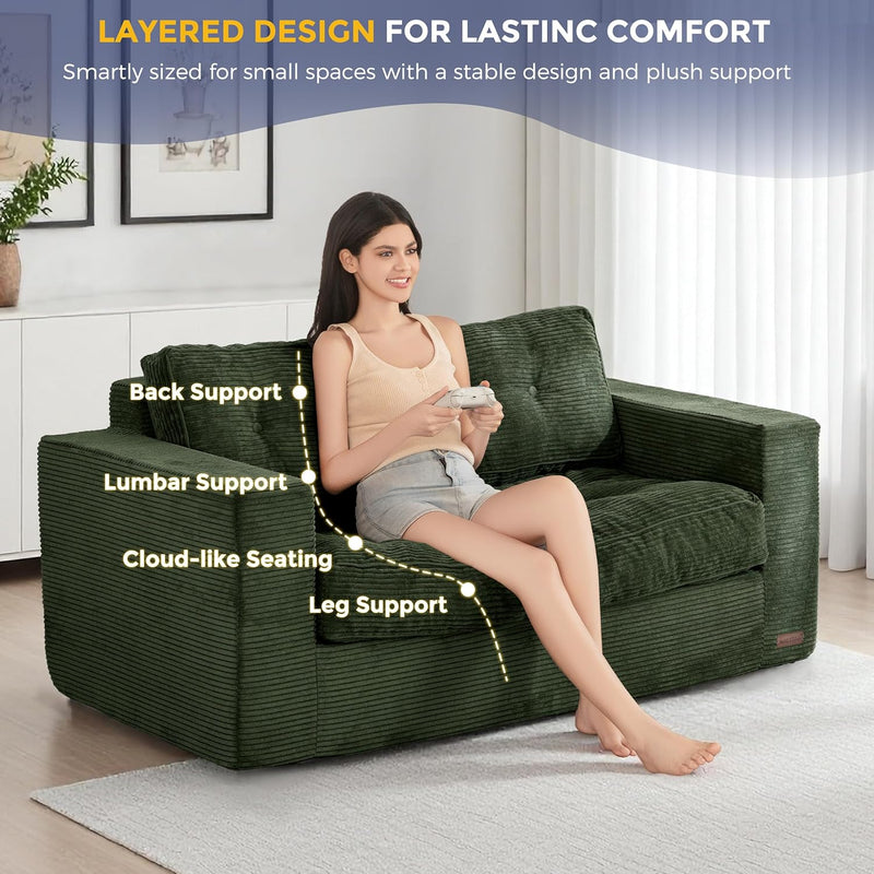 2 Seater Sofa Corduroy Couch with Armrests Loveseat