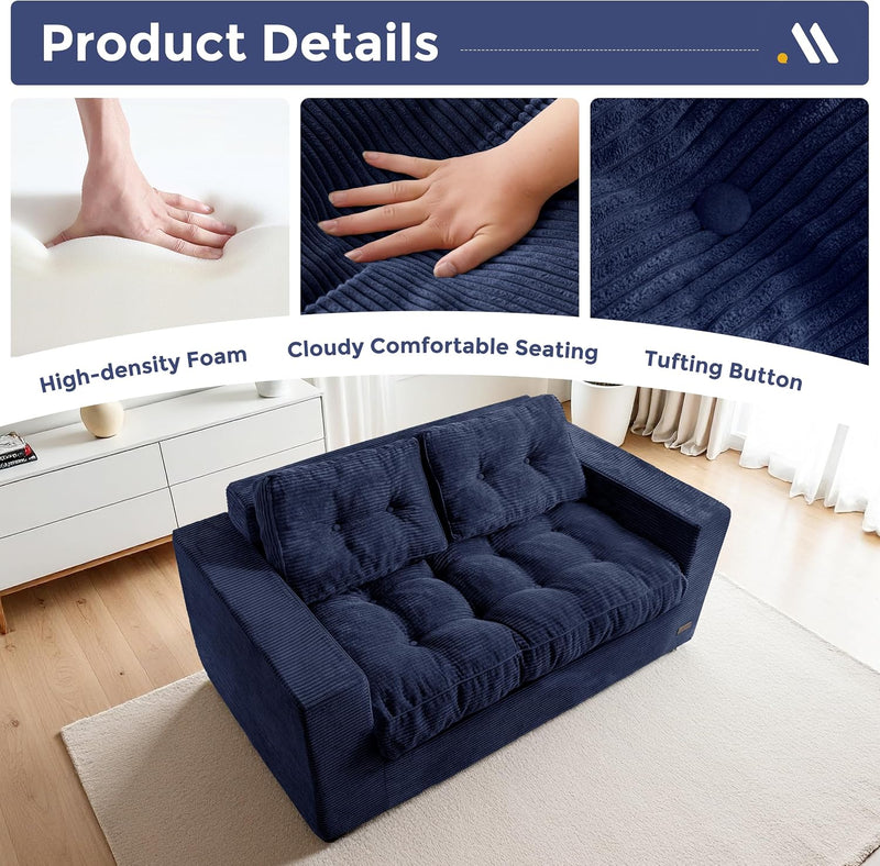 2 Seater Sofa Corduroy Couch with Armrests Loveseat