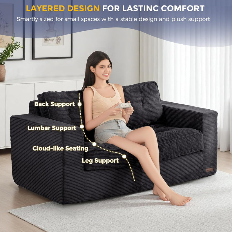 2 Seater Sofa Corduroy Couch with Armrests Loveseat