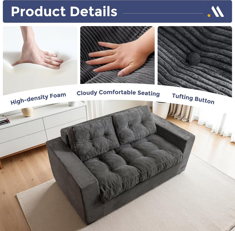 2 Seater Sofa Corduroy Couch with Armrests Loveseat