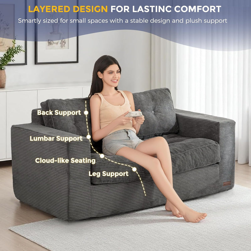2 Seater Sofa Corduroy Couch with Armrests Loveseat