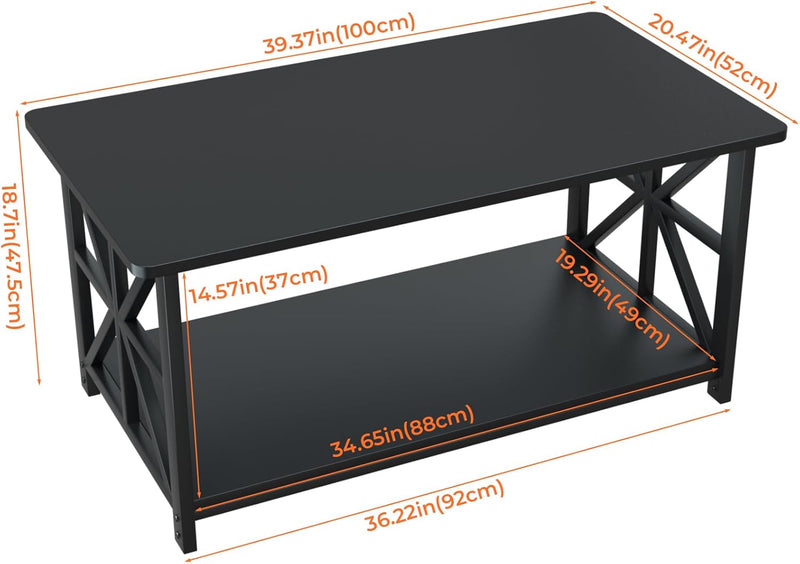 2-Tier Coffee Table 100CM Round Corner for Small
