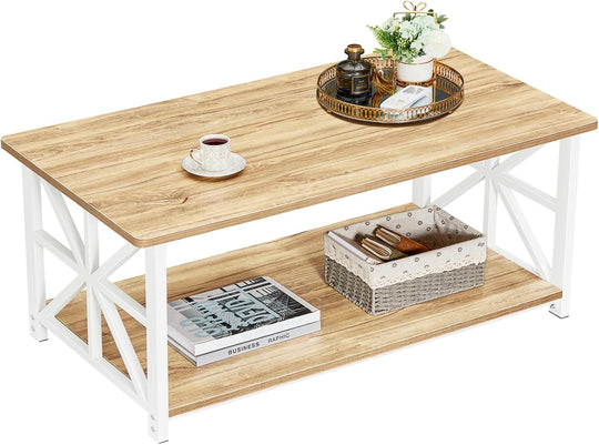 2-Tier Coffee Table 100CM Round Corner for Small Space