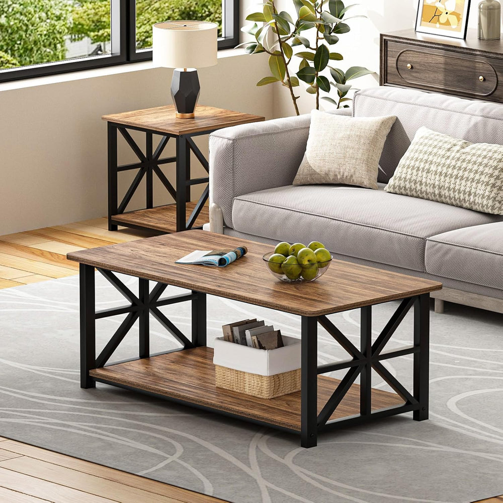 2-Tier Coffee Table 100CM Round Corner for Small