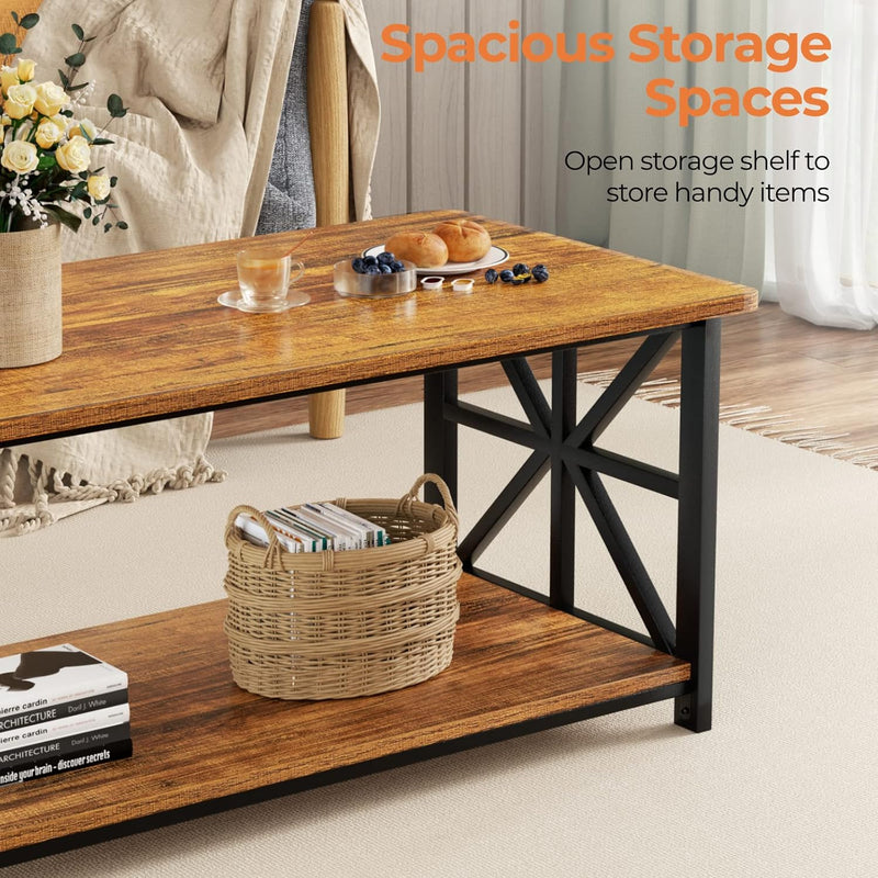 2-Tier Coffee Table 100CM Round Corner for Small