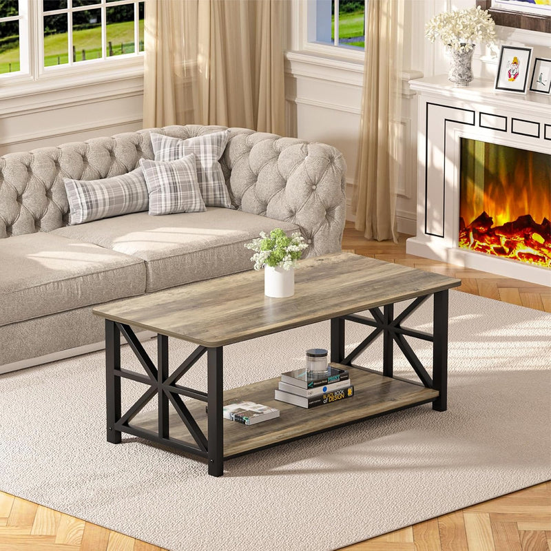 2-Tier Coffee Table 100CM Round Corner for Small