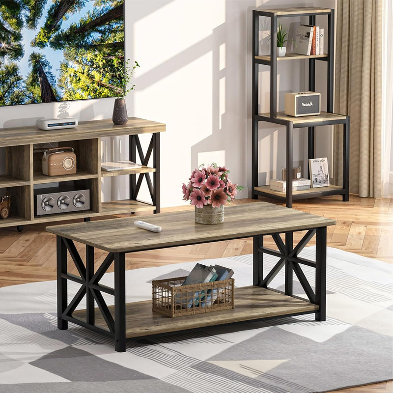 2-Tier Coffee Table 100CM Round Corner for Small