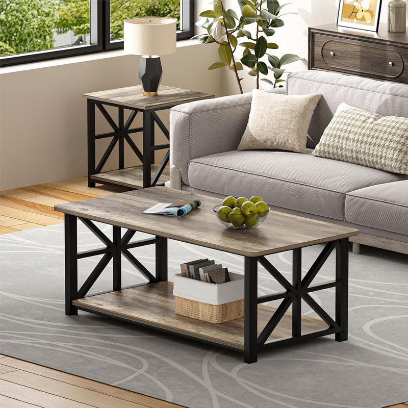 2-Tier Coffee Table 100CM Round Corner for Small