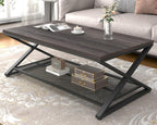 2 Tier Coffee Table Industrial Wood Metal Centre