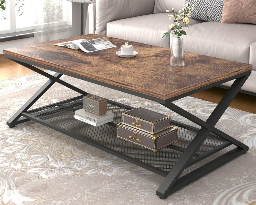 2 Tier Coffee Table Industrial Wood Metal Centre