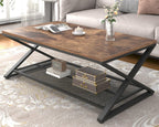2 Tier Coffee Table Industrial Wood Metal Centre