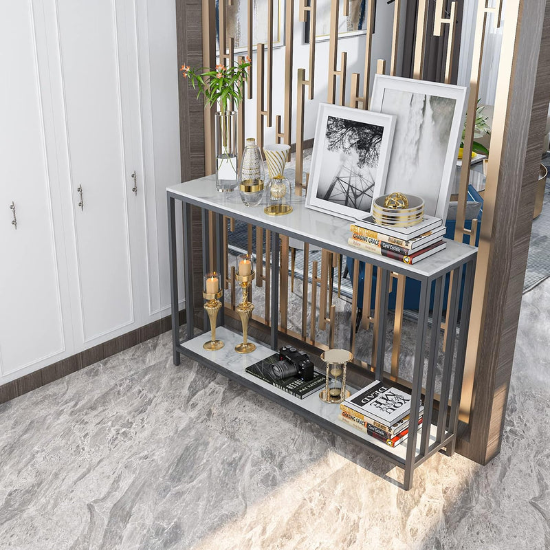2 Tier Console Table Sintered Stone Marble Top