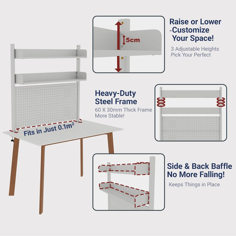2-Tier Desk Shelf 80CM Desktop Organiser with Pegboard