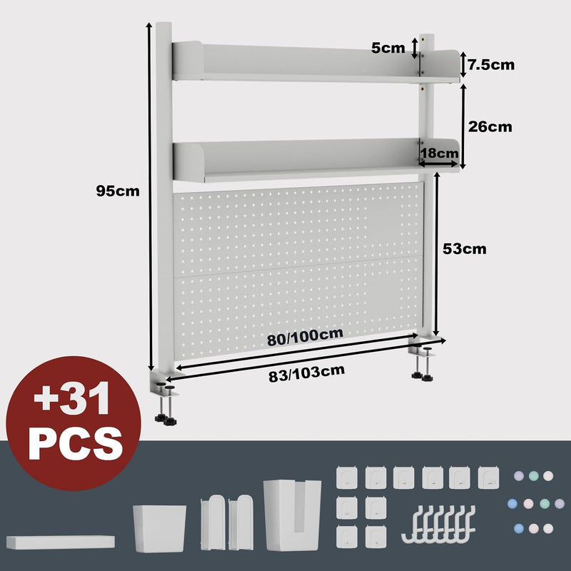 2-Tier Desk Shelf 80CM Desktop Organiser with Pegboard