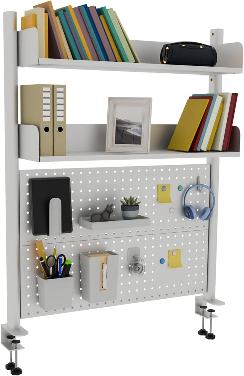 2-Tier Desk Shelf 80CM Desktop Organiser with Pegboard