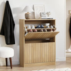 2 Tier Drawer Shoe Cabinet 80x60x24CM Wooden Storage