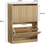 2 Tier Drawer Shoe Cabinet 80x60x24CM Wooden Storage