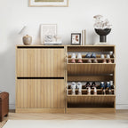 2 Tier Drawer Shoe Cabinet 80x60x24CM Wooden Storage