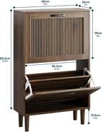 2-Tier Drawer Shoe Cabinet Wooden Storage with Sliding