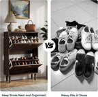 2-Tier Drawer Shoe Cabinet Wooden Storage with Sliding