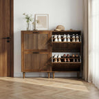 2-Tier Drawer Shoe Cabinet Wooden Storage with Sliding