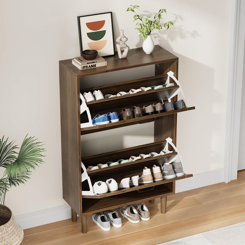 2 Tier Entryway Shoe Storage Cabinet Closed Space