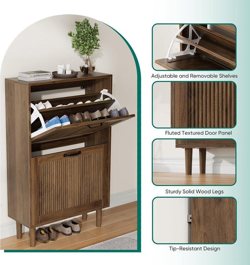2 Tier Entryway Shoe Storage Cabinet Closed Space
