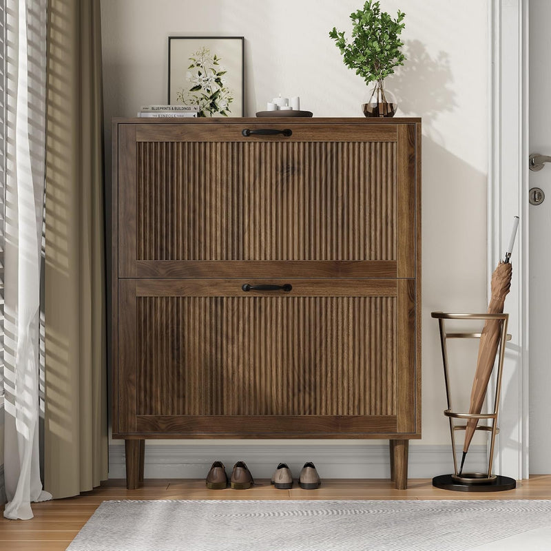 2 Tier Entryway Shoe Storage Cabinet Closed Space