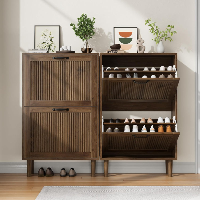 2 Tier Entryway Shoe Storage Cabinet Closed Space
