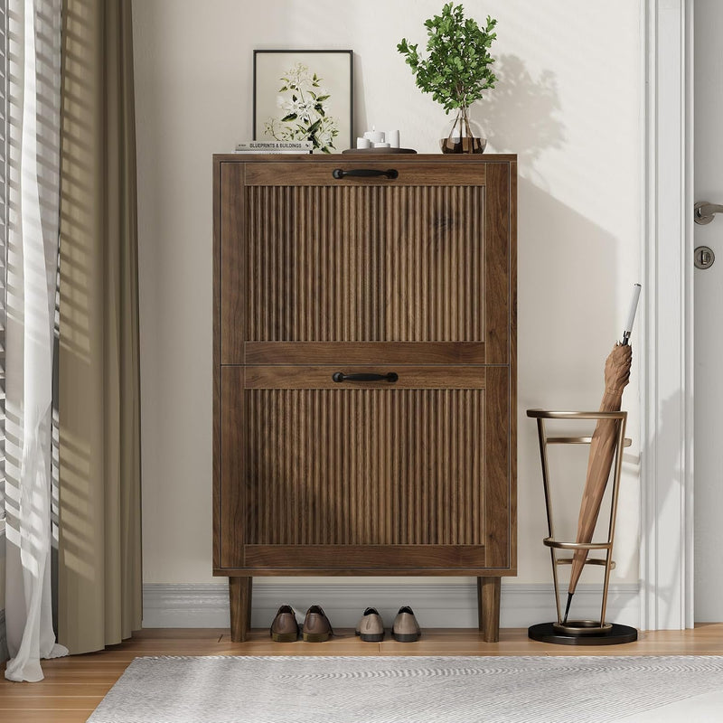 2 Tier Entryway Shoe Storage Cabinet Closed Space