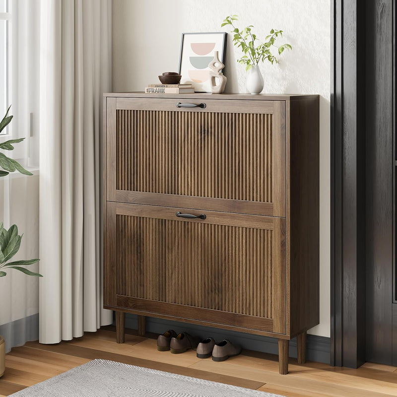 2 Tier Entryway Shoe Storage Cabinet Closed Space