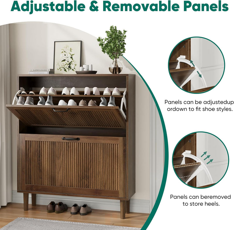 2 Tier Entryway Shoe Storage Cabinet Closed Space