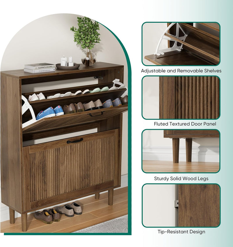 2 Tier Entryway Shoe Storage Cabinet Closed Space