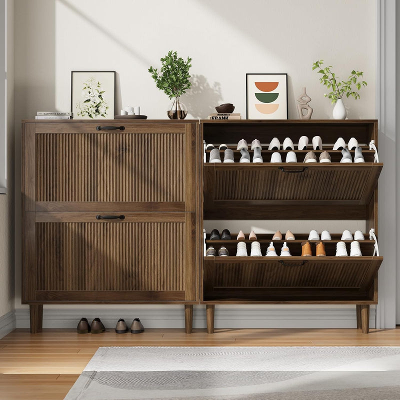 2 Tier Entryway Shoe Storage Cabinet Closed Space