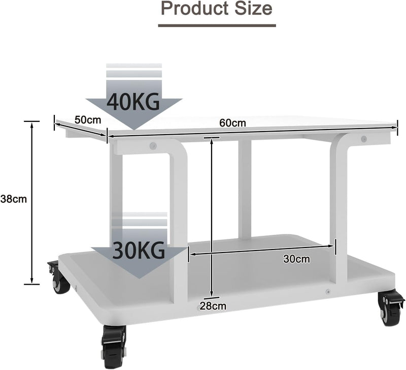 2-Tier Laser Printer Stand with Storage Shelf Movable